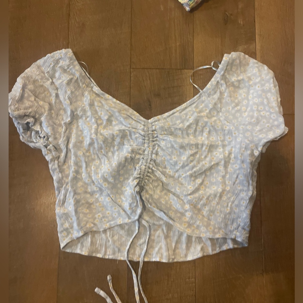White And Blue Flower Crop Top